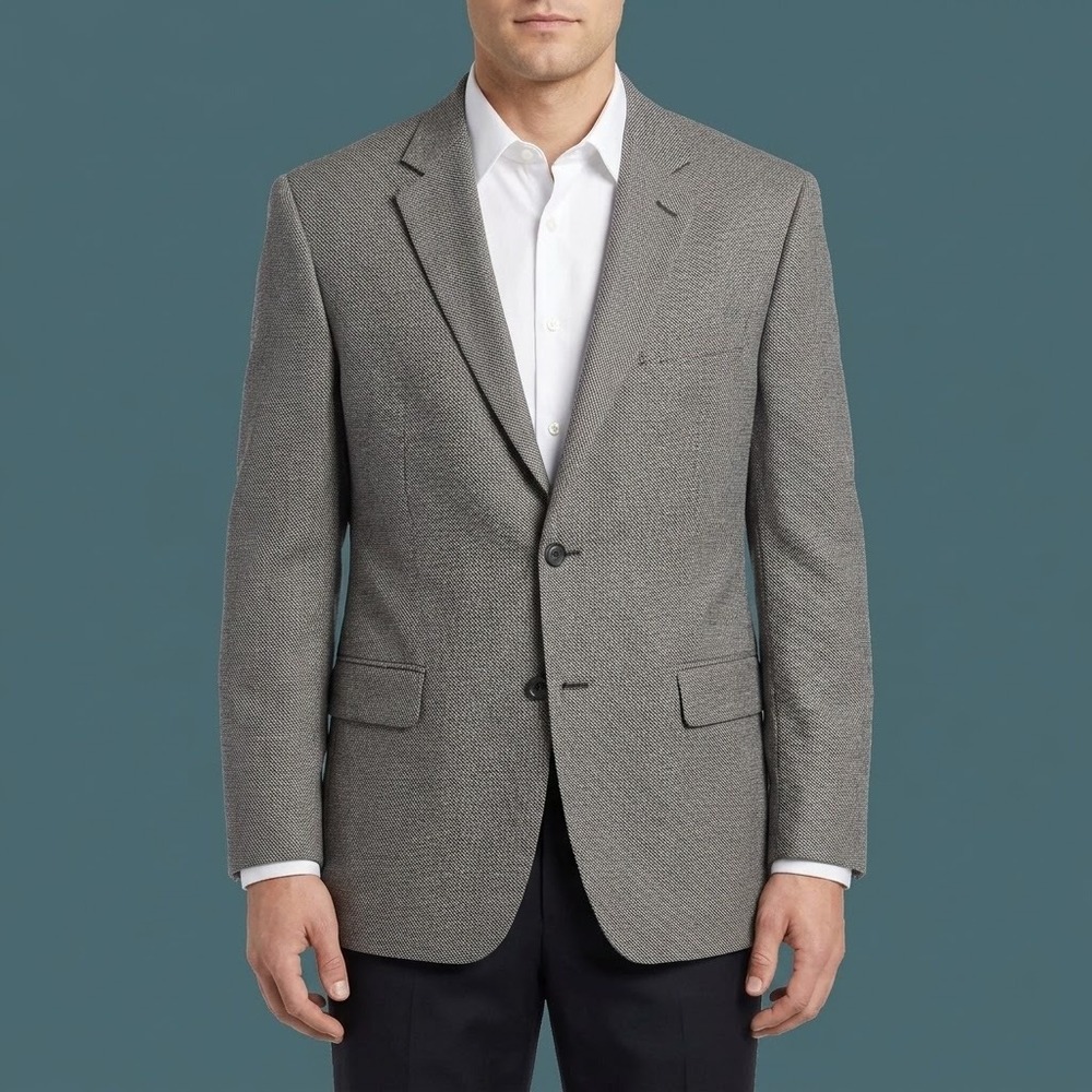 Calvin Klein Houndstooth Wool Blazer Mens 42R‎ Gray Suit Jacket EUC